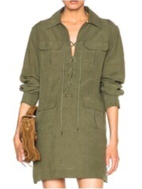 Smythe Linen Surplus Tunic Mini Green Dress